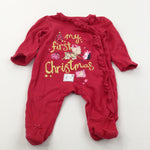 'My First Christmas' Reindeer & Presents Appliqued Red Christmas Babygrow - Girls Newborn