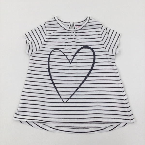 Heart Grey Striped T-Shirt - Girls 18-24 Months