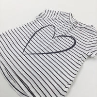 Heart Grey Striped T-Shirt - Girls 18-24 Months