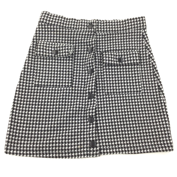 Black & White Button Front Skirt - Girls 11-12 Years