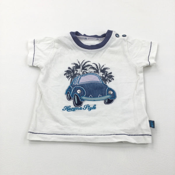 'Havana Style' VW Beetle Appliqued White & Navy T-Shirt - Boys 0-3 Months