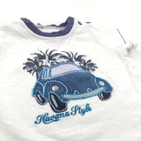 'Havana Style' VW Beetle Appliqued White & Navy T-Shirt - Boys 0-3 Months