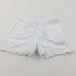 Broderie Detail White Lightweight Cotton Shorts with Adjustable Waistband - Girls 12 Years