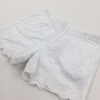 Broderie Detail White Lightweight Cotton Shorts with Adjustable Waistband - Girls 12 Years