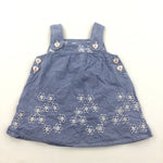 Flowers Broderie Embroidered Blue Lightweight Cotton Sun Dress - Girls Newborn
