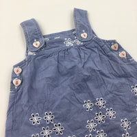 Flowers Broderie Embroidered Blue Lightweight Cotton Sun Dress - Girls Newborn