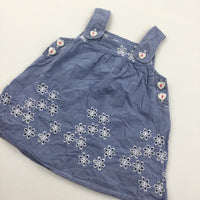 Flowers Broderie Embroidered Blue Lightweight Cotton Sun Dress - Girls Newborn