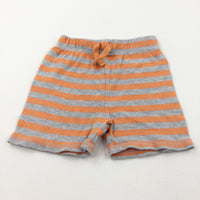 Orange & Grey Striped Lightweight Jersey Shorts - Boys 9-12 Months