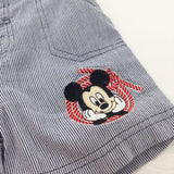 Mickey Mouse Embroidered Navy & White Striped Lightweight Cotton Shorts - Boys 9-12 Months