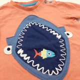 Shark & Fish Appliqued Orange & Blue T-Shirt - Boys 9-12 Months