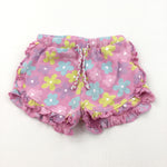 Flowers Yellow, Pink & Blue Lightweight Jersey Shorts - Girls 9-12 Months