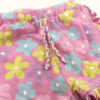 Flowers Yellow, Pink & Blue Lightweight Jersey Shorts - Girls 9-12 Months