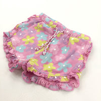 Flowers Yellow, Pink & Blue Lightweight Jersey Shorts - Girls 9-12 Months