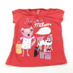 'Fashion In Milan' Embroidered Fox Red T-Shirt - Girls 4-5 Years