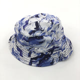 Reversible Blue, White & Navy Cotton Sun Hat - Boys 3-6 Months