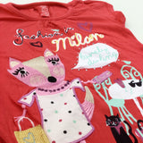 'Fashion In Milan' Embroidered Fox Red T-Shirt - Girls 4-5 Years