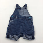 Blue Patchwork Denim Effect Cotton Short Dungarees - Boys 0-3 Months