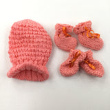 Coral Hat, Mitts & Bootie Set - Girls Newborn