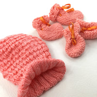 Coral Hat, Mitts & Bootie Set - Girls Newborn