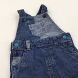 Blue Patchwork Denim Effect Cotton Short Dungarees - Boys 0-3 Months