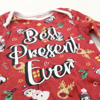 'Best Present Ever' Christmas Scenes Red Long Sleeve Bodysuit - Boys/Girls 0-3 Months