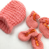 Coral Hat, Mitts & Bootie Set - Girls Newborn