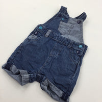 Blue Patchwork Denim Effect Cotton Short Dungarees - Boys 0-3 Months