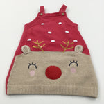 Rudolph Reindeer Sequins Red Knitted Christmas Dress - Girls 12-18 Months
