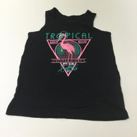 'Tropical Beach Resort' Flamingo Black Vest Top - Boys 7-8 Years