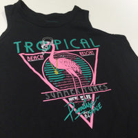 'Tropical Beach Resort' Flamingo Black Vest Top - Boys 7-8 Years
