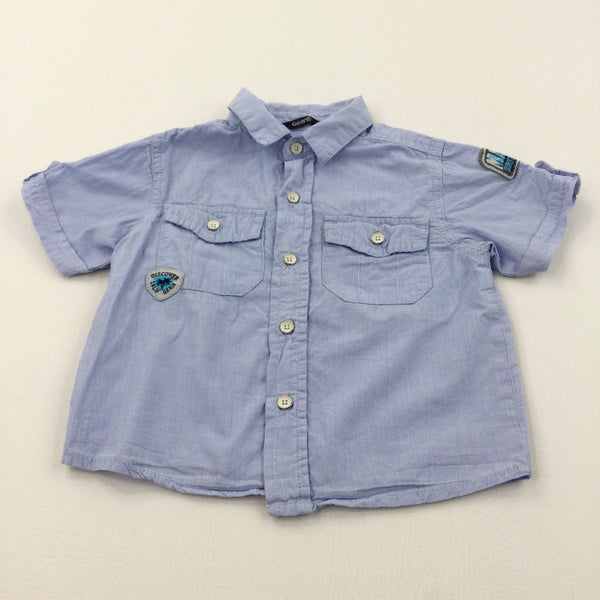 'Discover California' Blue & White Striped Cotton Shirt - Boys 12-18 Months