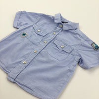 'Discover California' Blue & White Striped Cotton Shirt - Boys 12-18 Months