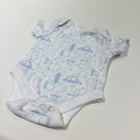 Cars White & Blue Short Sleeve Bodysuit - Boys Newborn