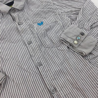 White and Grey Stripe Long Sleeve Shirt - Boys 3 Years