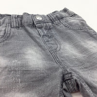 Distressed Grey Denim Shorts with Adjustable Waistband - Boys 12-18 Months