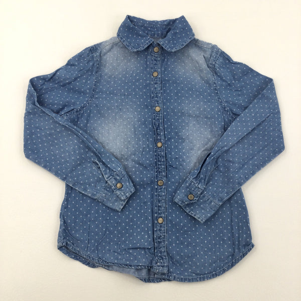 Spotty Denim Look Long Sleeve Shirt - Girls 6-7 Years