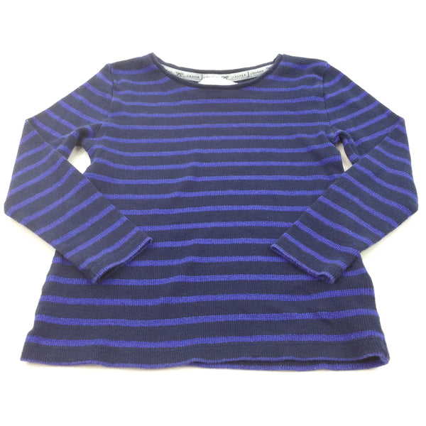 Glittery Blue & Navy Striped Long Sleeve Top - Girls 5-6 Years