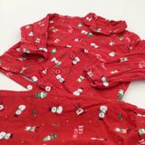'Ho Ho Ho' Father Christmas & Snowman Red Flannel Pyjamas - Boys/Girls 9-12 Months