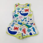 Colourful Sea Animals White Playsuit - Girls 2-3 Years