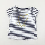 Heart Navy Striped T-Shirt - Girls 2-3 Years