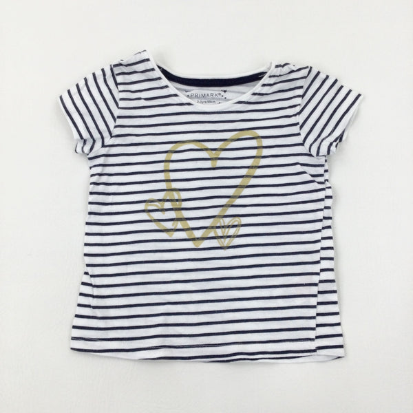 Heart Navy Striped T-Shirt - Girls 2-3 Years