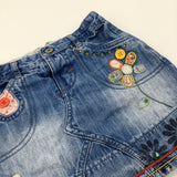 Flowers Embroidered Blue Denim Skirt - Girls 2-3 Years