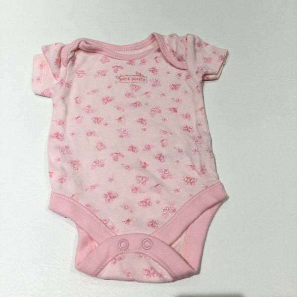 'Super Sweet' Butterflies Pink Short Sleeve Bodysuit - Girls Newborn