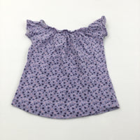 Flowers Lilac T-Shirt with Frilly Sleeves - Girls 3-6 Months