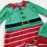 Elf Green, Red & White Velour Christmas Babygrow - Boys/Girls 18-24 Months