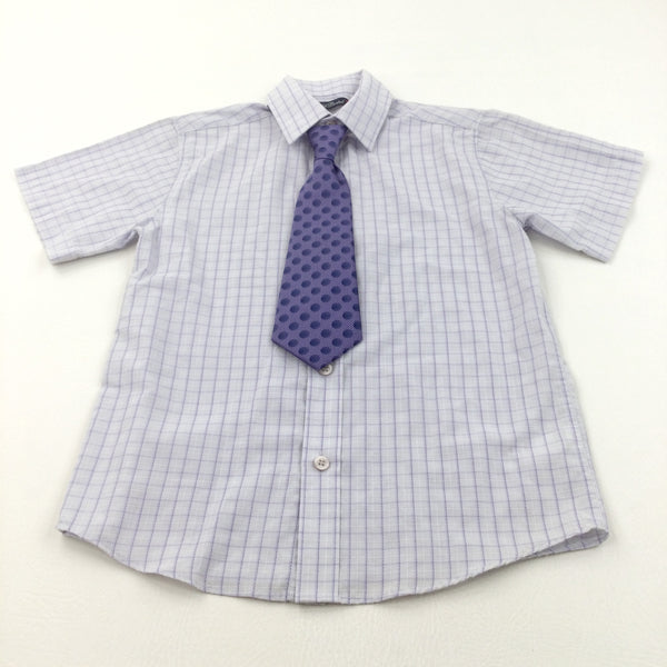 Grey & Purple Checked Cotton Shirt with Velcro Tie - Boys 6-7 Years