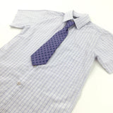 Grey & Purple Checked Cotton Shirt with Velcro Tie - Boys 6-7 Years