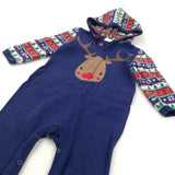 Rudolph Reindeer Navy Knitted Hoodie Romper - Boys/Girls 9-12 Months