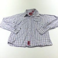 Blue, Pink & White Checked Long Sleeve Cotton Shirt - Girls 9-10 Years