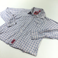 Blue, Pink & White Checked Long Sleeve Cotton Shirt - Girls 9-10 Years
